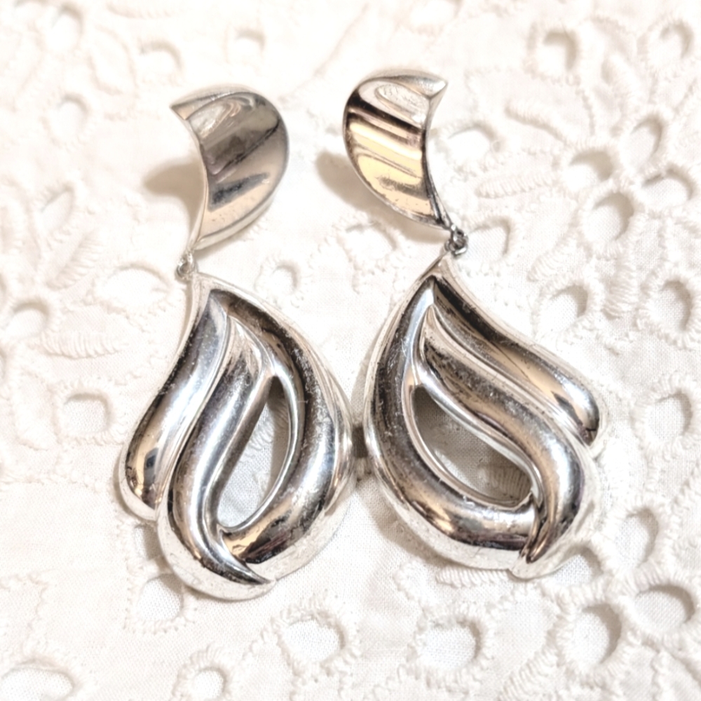 DIOR Sterling Silver LONG Dangling Vintage Pierced Earrings - Picture 4 of 5